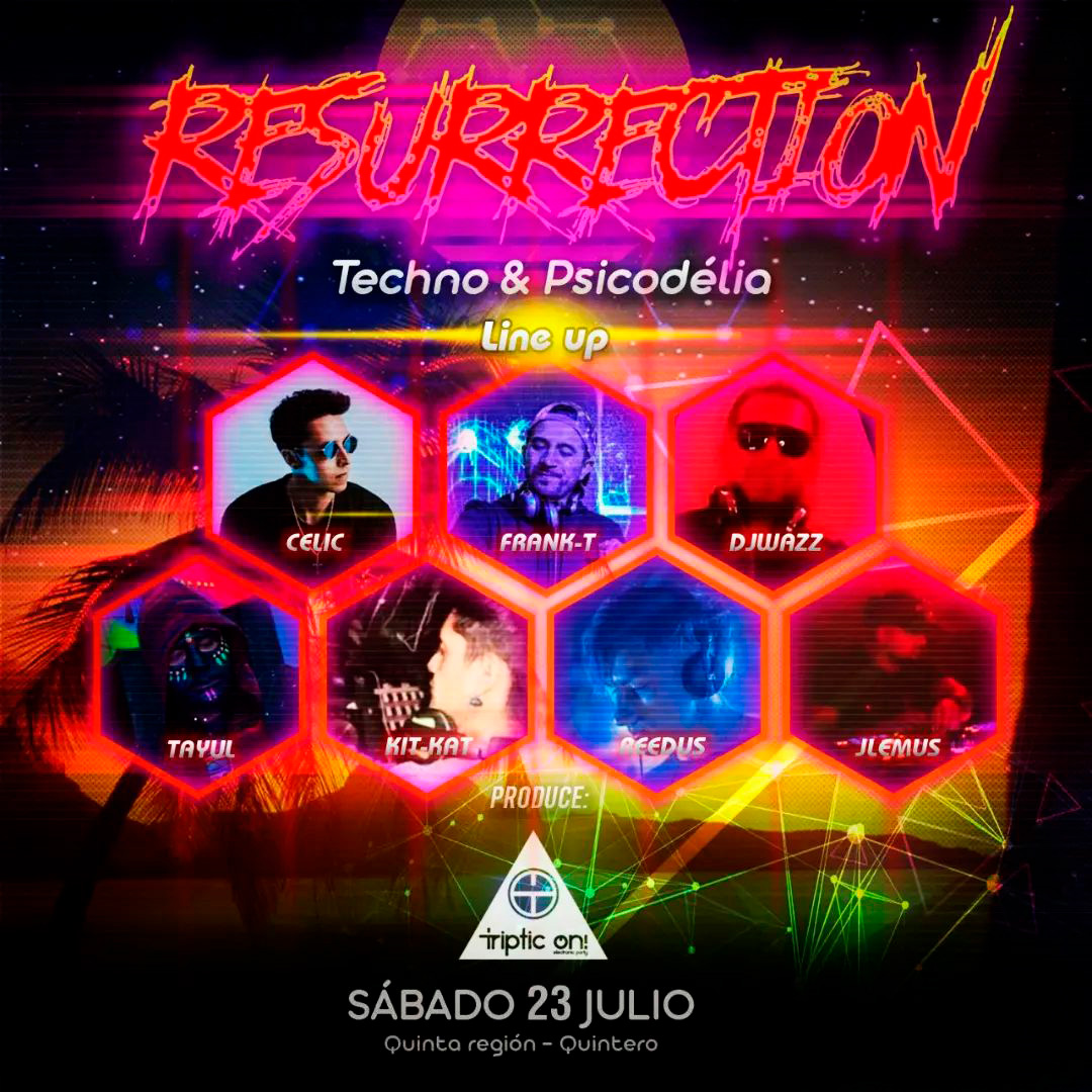 Flyer Evento Música Electrónica - Resurrection Tripticon Lineup